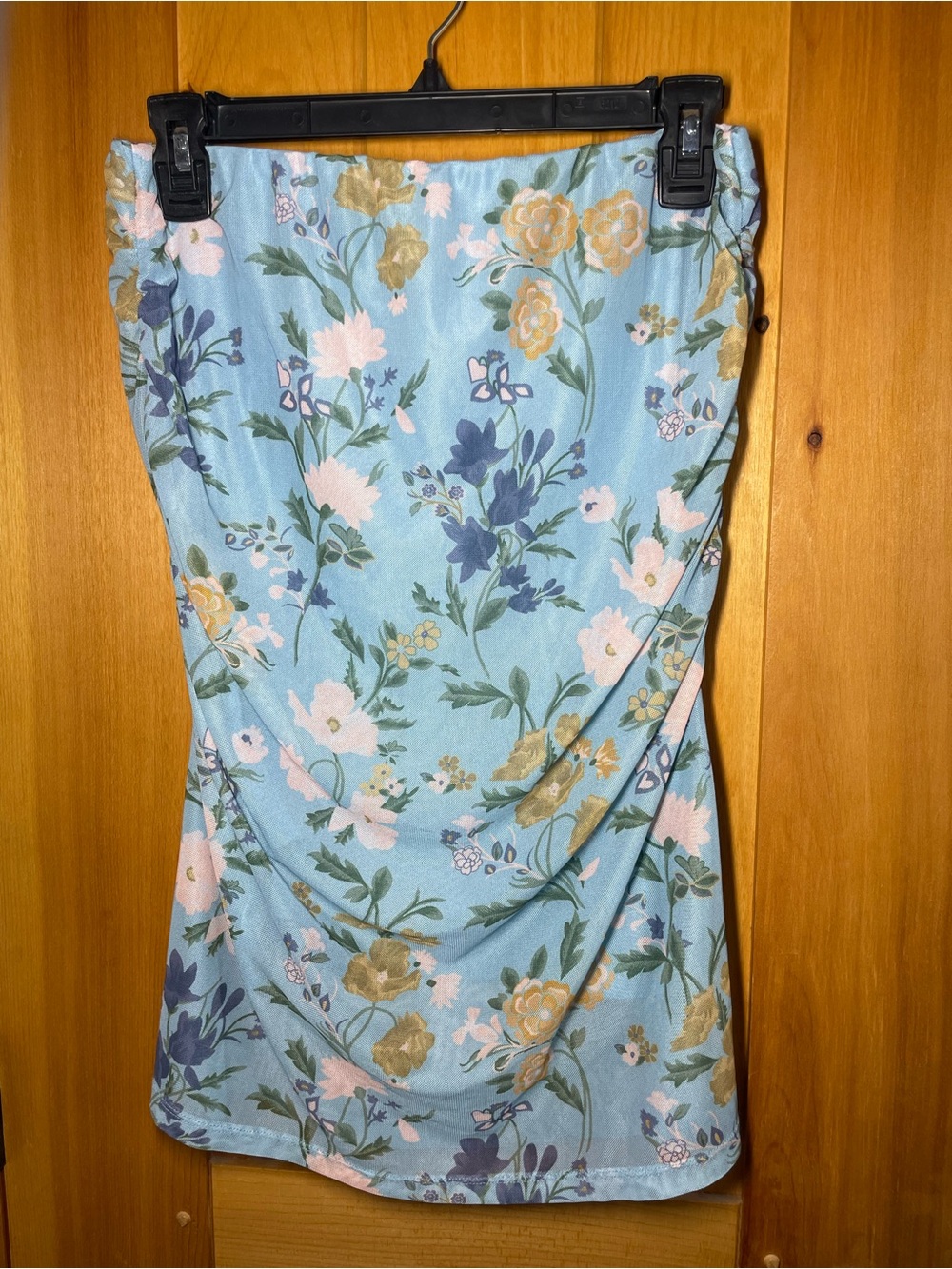 Anthropologie Blue Floral Ruched Pencil Skirt - Picture 3 of 7